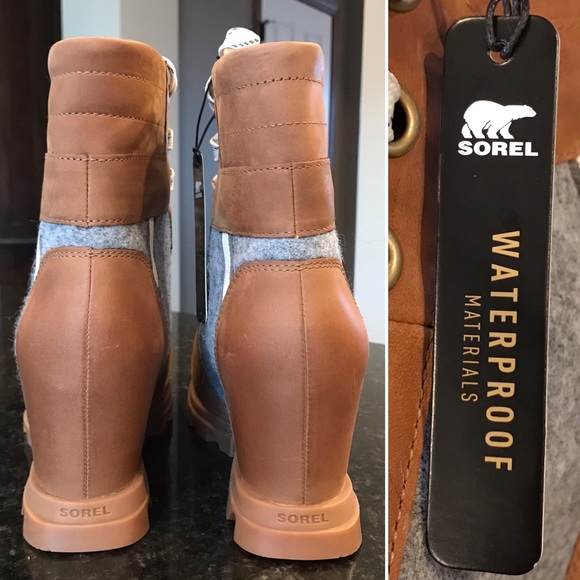 New Sorel Joan of Arctic Wedge III Lexie Bootie, Ankle Boots, Tan Lace Booties - Picture 5 of 16